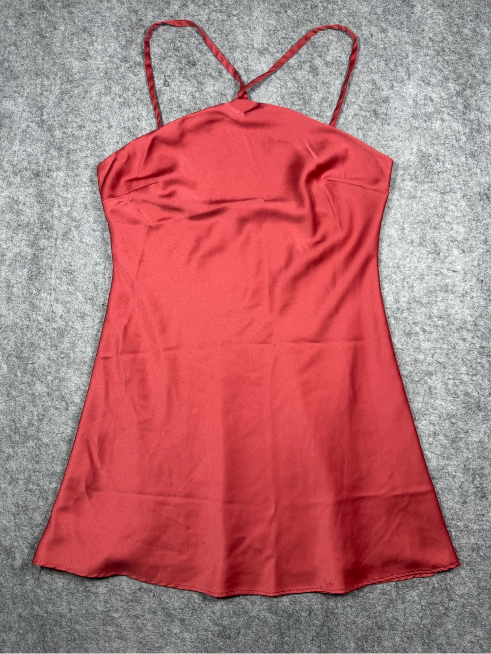 Lulus Rooftop Party Dusty Red Satin Halter Mini Slip Dress Size Medium